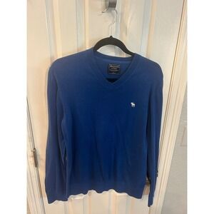 Abercrombie & Fitch Sweater Blue V-Neck Pima Cotton Moose Logo Mens L